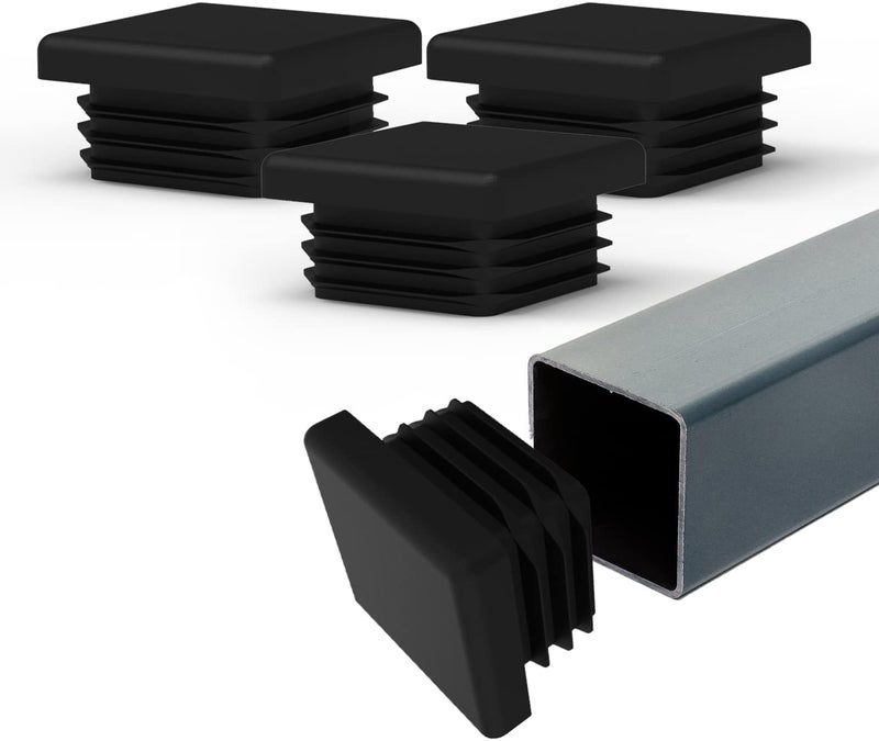 Prescott Plastics 2â€ (50.8mm) Outer Perimeter Ribbed Plastic Hole Caps, Square Black Metal Tubing End Caps, Strong Furniture Leg Inserts, Impact & Weather Resistant, Made in The USA - 50 Pack - Image 1